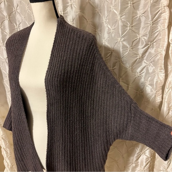 Barefoot Dreams CozyChic Lite Ribbed Shrug Cardigan Dolman Open Front Brown Gray - Picture 3 of 10